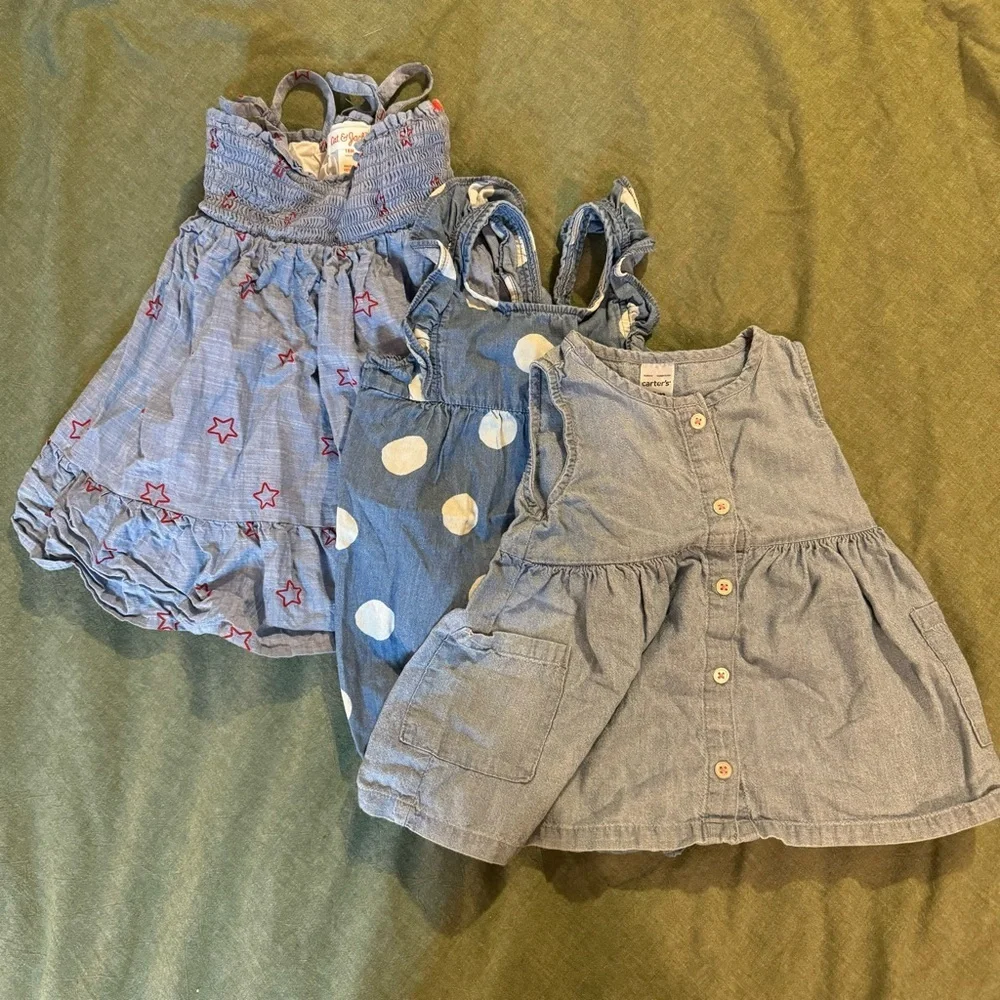 Girl’s 18 month Denim Chambray 3 piece lot Dresses Romper Carter’s - Cat & Jack‎